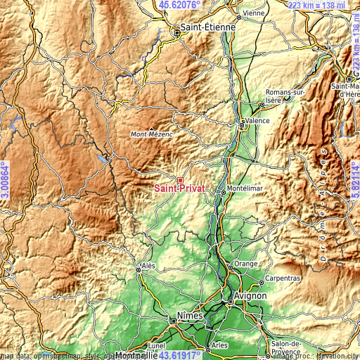 Topographic map of Saint-Privat