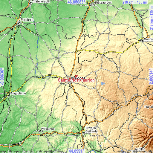 Topographic map of Saint-Priest-Taurion