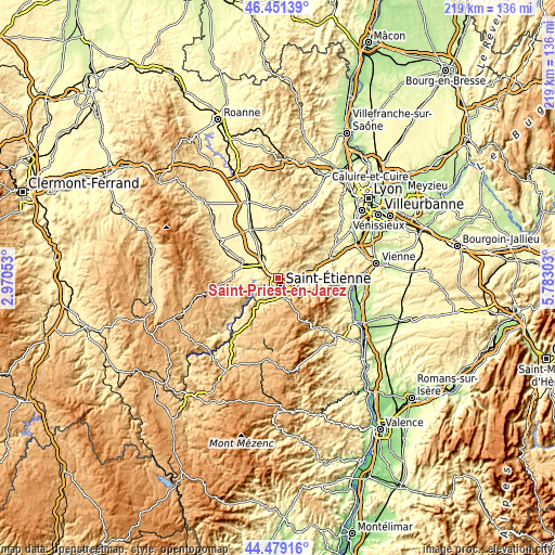 Topographic map of Saint-Priest-en-Jarez