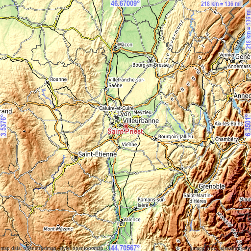 Topographic map of Saint-Priest