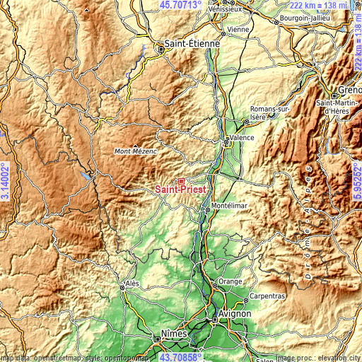 Topographic map of Saint-Priest