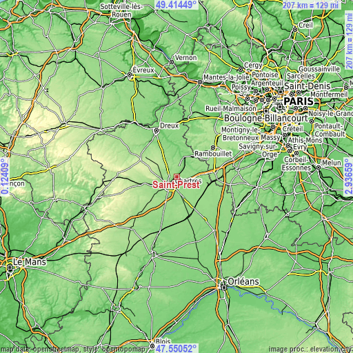 Topographic map of Saint-Prest