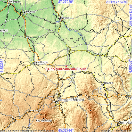 Topographic map of Saint-Pourçain-sur-Sioule