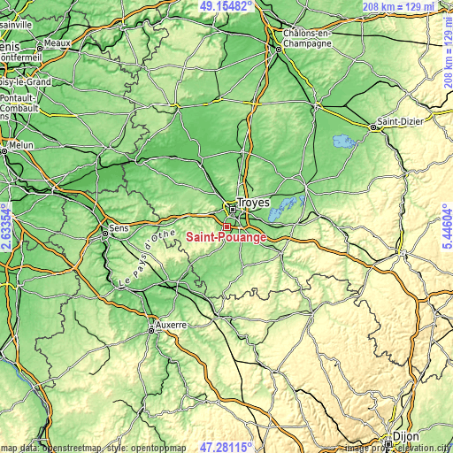 Topographic map of Saint-Pouange