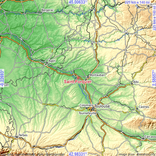 Topographic map of Saint-Porquier