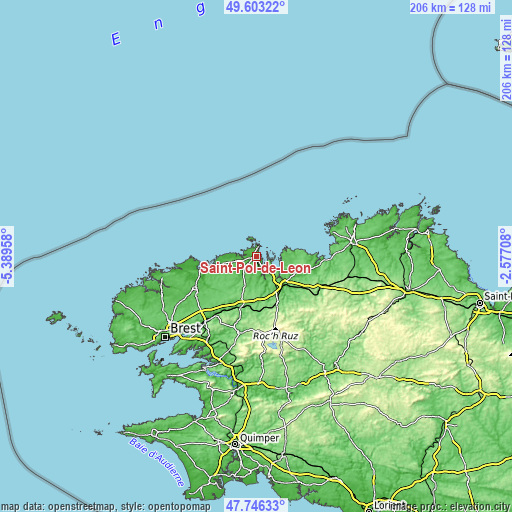 Topographic map of Saint-Pol-de-Léon