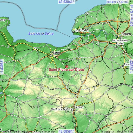 Topographic map of Saint-Pierre-sur-Dives