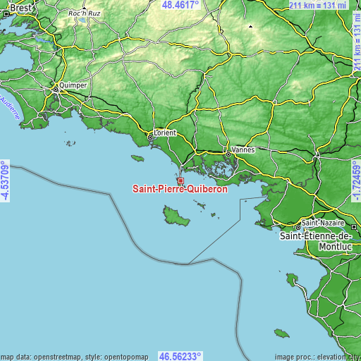 Topographic map of Saint-Pierre-Quiberon