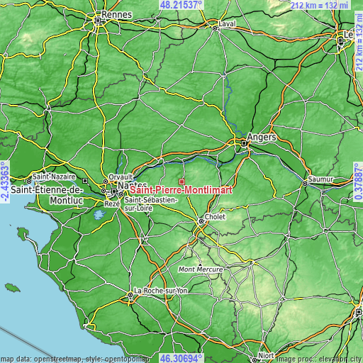 Topographic map of Saint-Pierre-Montlimart