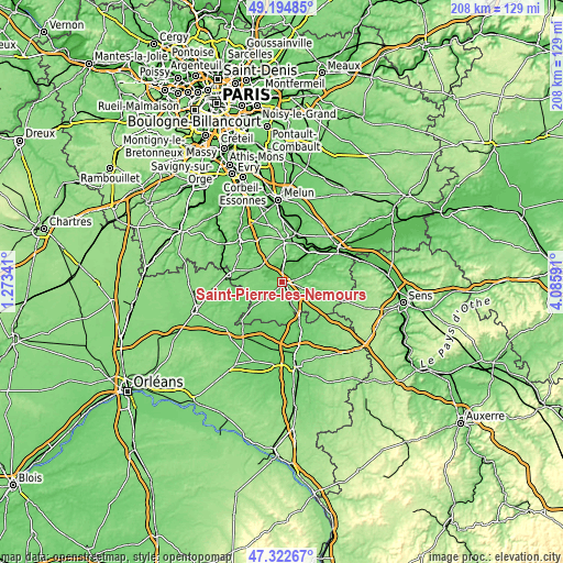 Topographic map of Saint-Pierre-lès-Nemours