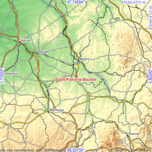 Topographic map of Saint-Pierre-le-Moûtier