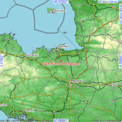 Topographic map of Saint-Pierre-de-Plesguen