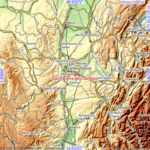 Topographic map of Saint-Pierre-de-Chandieu