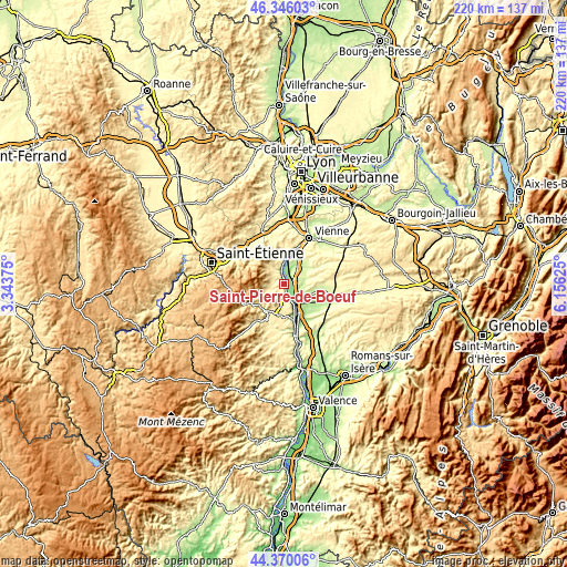 Topographic map of Saint-Pierre-de-Bœuf