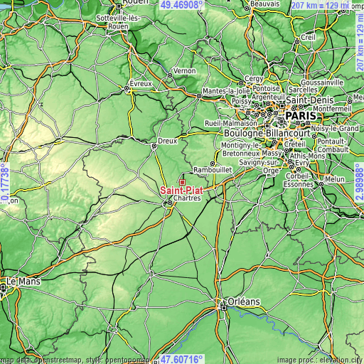 Topographic map of Saint-Piat