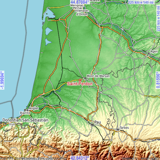 Topographic map of Saint-Perdon