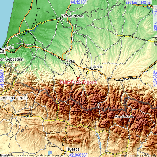 Topographic map of Saint-Pé-de-Bigorre