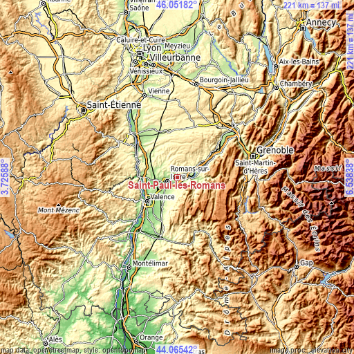 Topographic map of Saint-Paul-lès-Romans