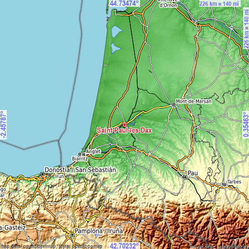 Topographic map of Saint-Paul-lès-Dax