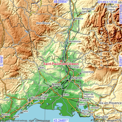 Topographic map of Saint-Paulet-de-Caisson