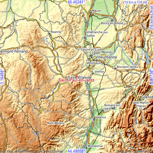 Topographic map of Saint-Paul-en-Jarez