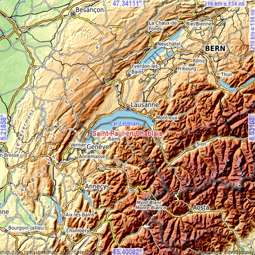 Topographic map of Saint-Paul-en-Chablais