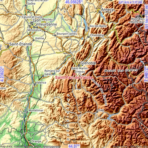 Topographic map of Saint-Paul-de-Varces