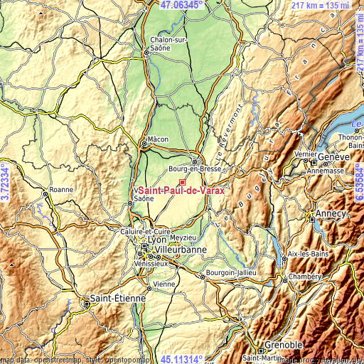Topographic map of Saint-Paul-de-Varax