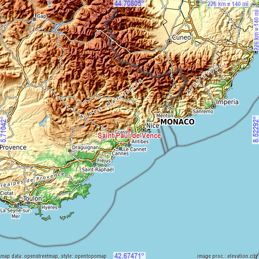 Topographic map of Saint-Paul-de-Vence