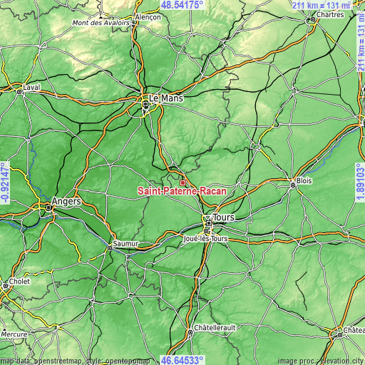 Topographic map of Saint-Paterne-Racan