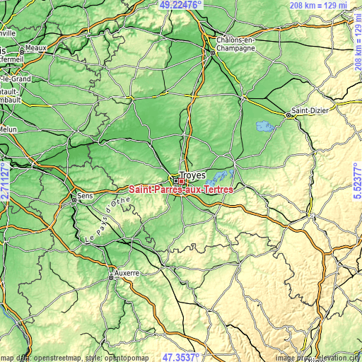 Topographic map of Saint-Parres-aux-Tertres