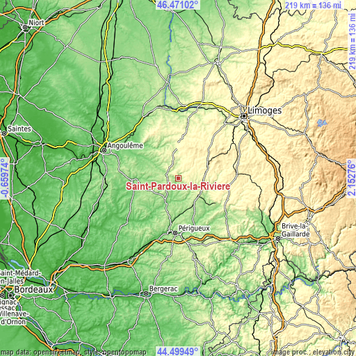 Topographic map of Saint-Pardoux-la-Rivière