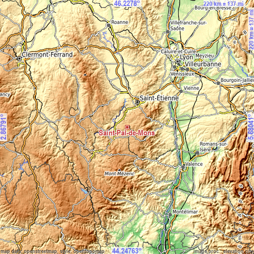 Topographic map of Saint-Pal-de-Mons