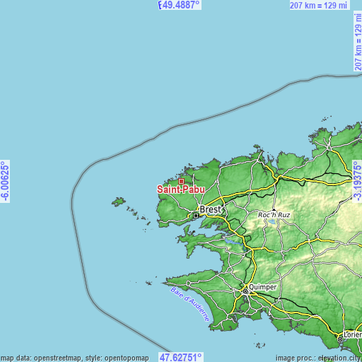 Topographic map of Saint-Pabu