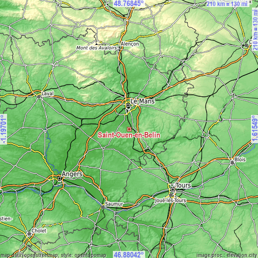 Topographic map of Saint-Ouen-en-Belin