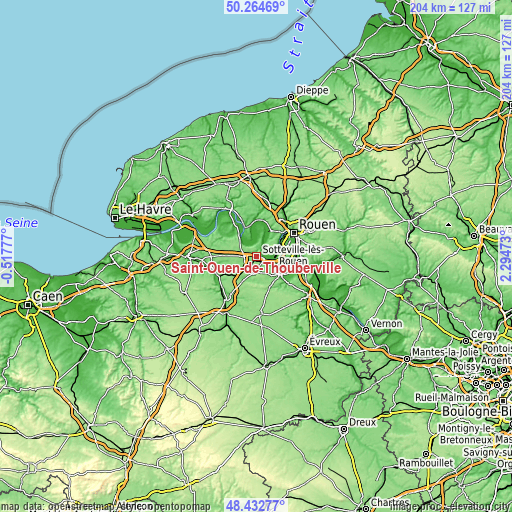 Topographic map of Saint-Ouen-de-Thouberville