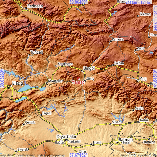 Topographic map of Yamaç