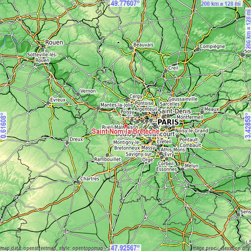 Topographic map of Saint-Nom-la-Bretêche