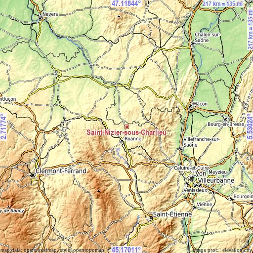 Topographic map of Saint-Nizier-sous-Charlieu