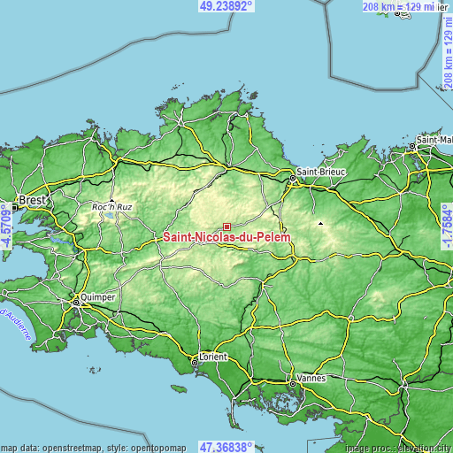 Topographic map of Saint-Nicolas-du-Pélem