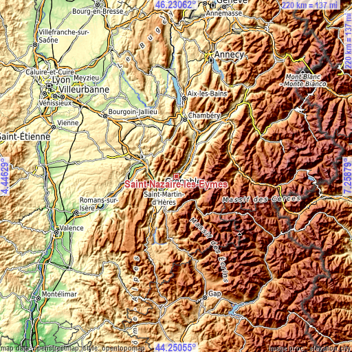 Topographic map of Saint-Nazaire-les-Eymes