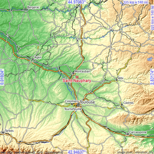Topographic map of Saint-Nauphary