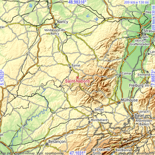 Topographic map of Saint-Nabord