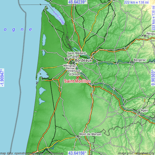 Topographic map of Saint-Morillon