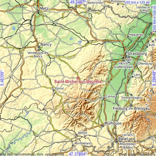 Topographic map of Saint-Michel-sur-Meurthe