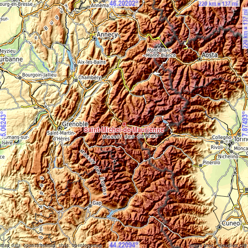 Topographic map of Saint-Michel-de-Maurienne