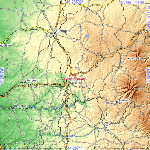 Topographic map of Saint-Mexant