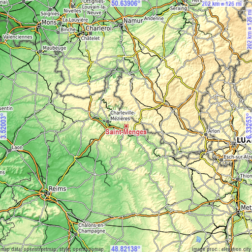 Topographic map of Saint-Menges