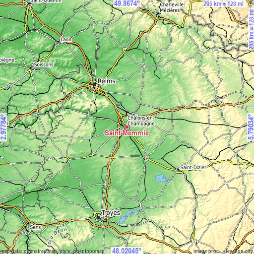 Topographic map of Saint-Memmie