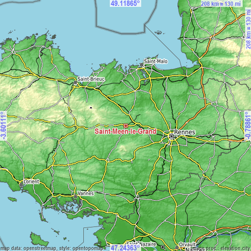 Topographic map of Saint-Méen-le-Grand